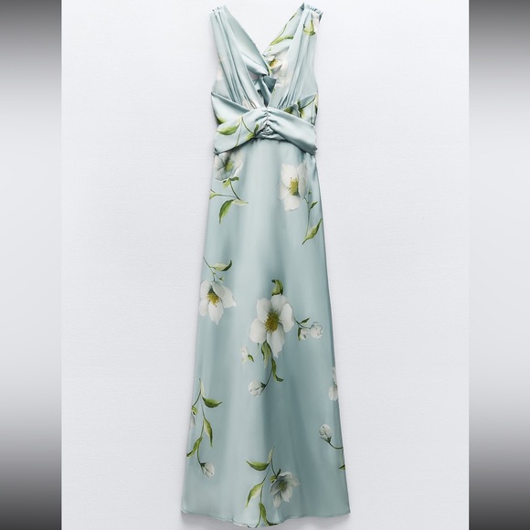 ZARA FLORAL PRINT SATIN EFFECT DRESS - Picture 10 of 10